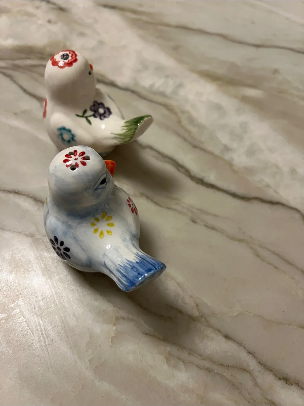 Charming Birds Salt & Pepper Shakers: Hand-Painted Ceramic Florals on Birds